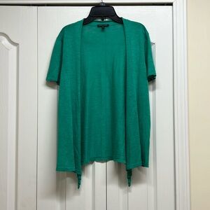 Eileen Fisher green silk/linen blend short sleeves cardigan size small